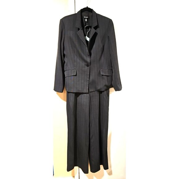Holt Renfrew 2-pc Pant suit Women 2 pc Striped Gray Sz 12 Wide Leg Office Career - Picture 1 of 16
